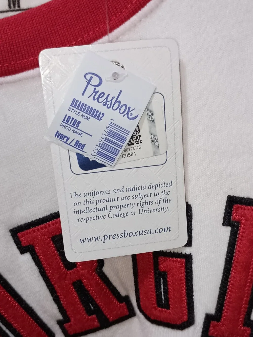 Pressbox White and Red Georgia Bulldogs Raglan Sweatshirt New With Tags Medium